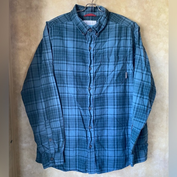 Columbia Cotton Blue Plaid Flannel Button Front Shirt Chest Pocket Casual Med - Picture 1 of 6